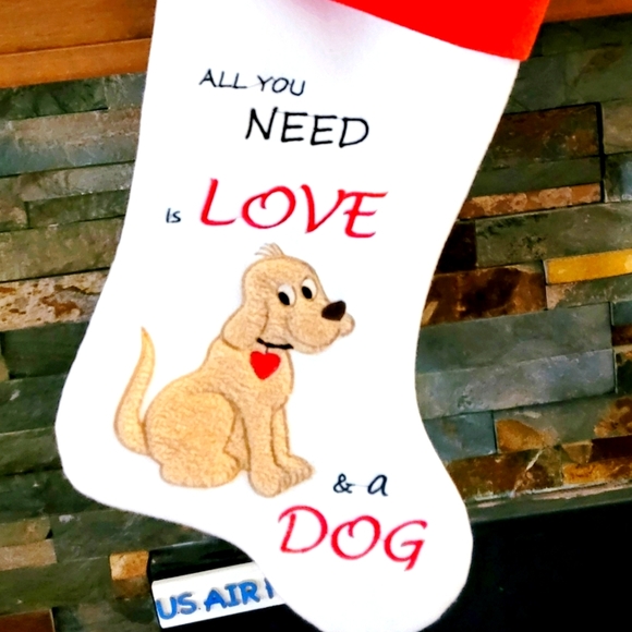 'All You NEED is Love & a DOG' Holiday 18" Stocking - NEW - Picture 1 of 1